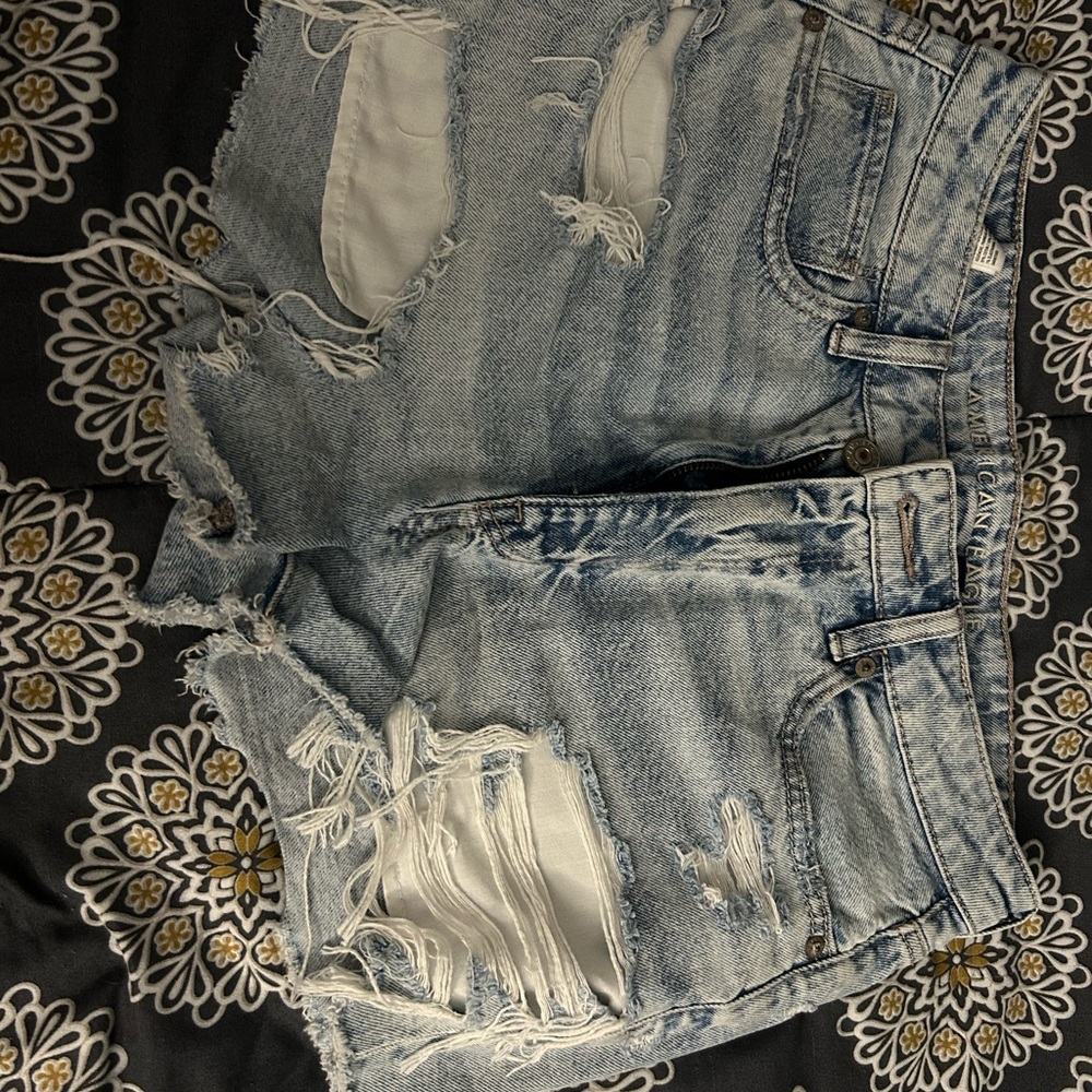 American Eagle Outfitters Light Blue Distressed Jean Shorts